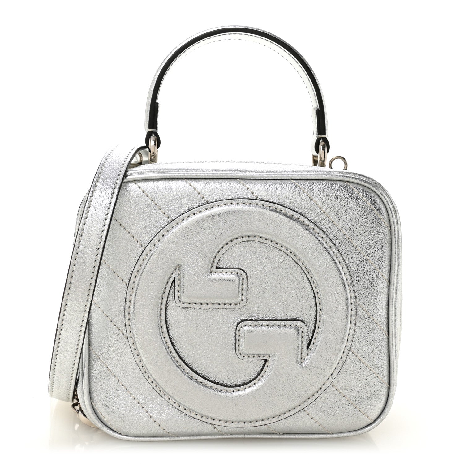 Gucci Metallic Sakai Be Green Calfskin Diagonal Stitched Blondie Top Handle Bag Silver 1 of 10