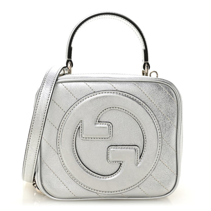 Gucci Metallic Sakai Be Green Calfskin Diagonal Stitched Blondie Top Handle Bag Silver 1 of 10
