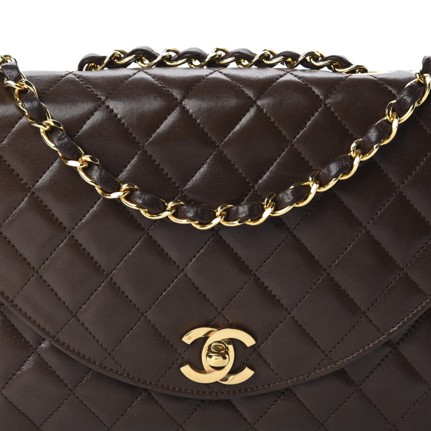 Lambskin Quilted Small Single Flap Brown