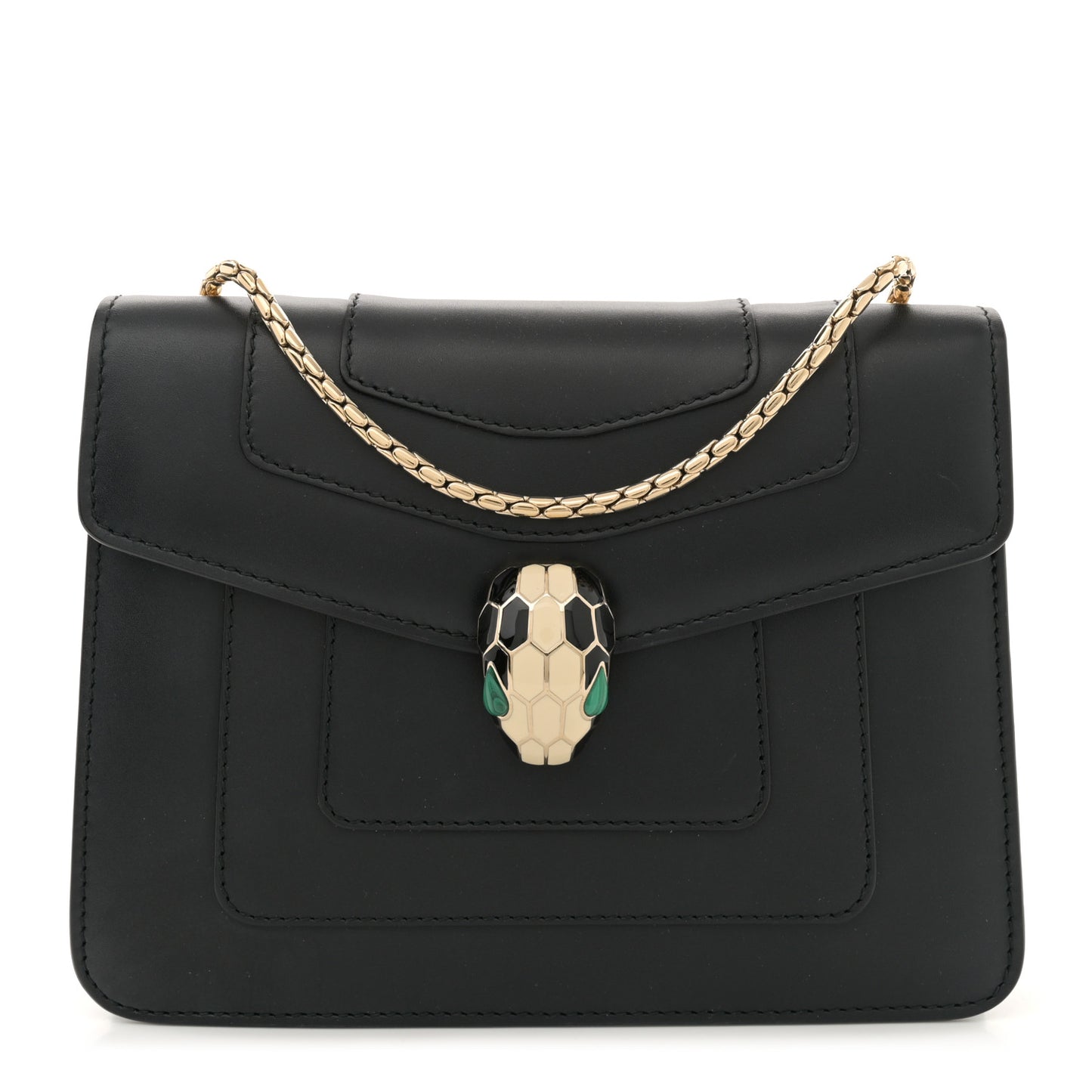 Calfskin Small Serpenti Forever Snake Strap Crossbody Bag Black