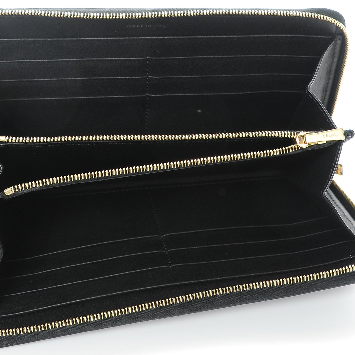 Shiny Goatskin Large Zip Around Multifunction Wallet Black