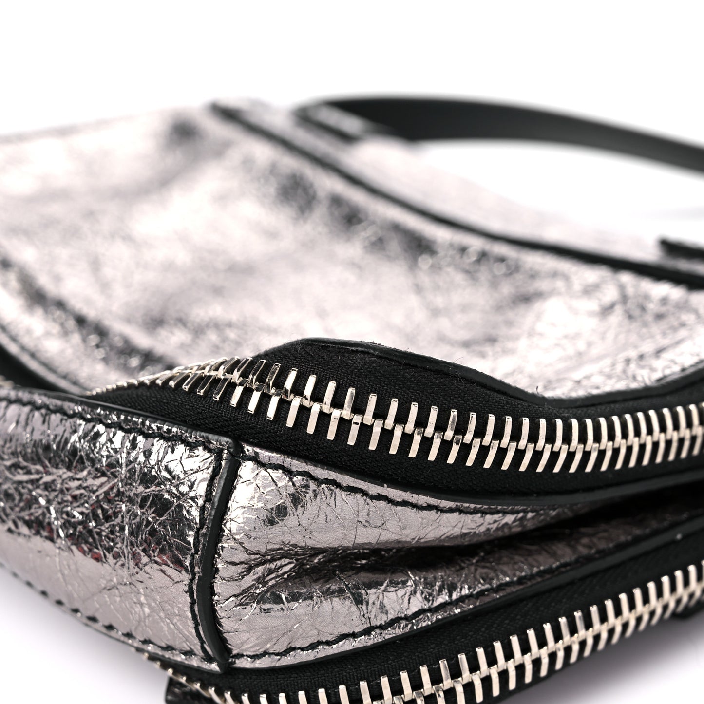 Metallic Paper Lambskin PS1 Mini Pouch Messenger Dark Silver
