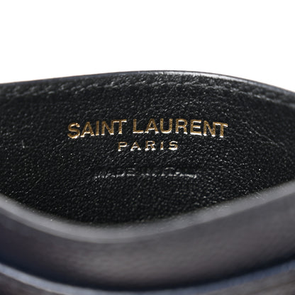 Saint Laurent Grain De Poudre Matelasse Chevron Monogram Credit Card Case Deep Marine 6 of 8