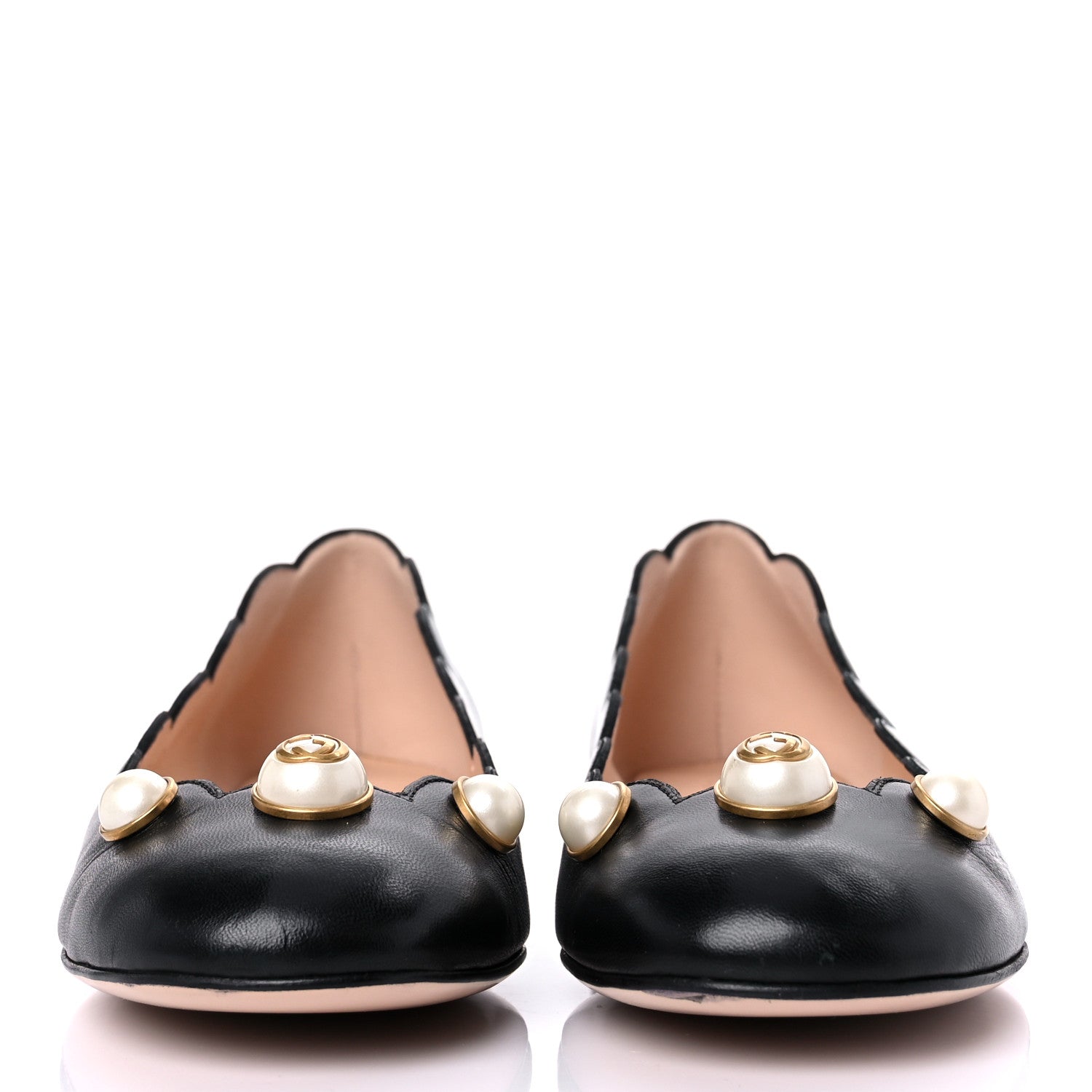 Gucci Malaga Kid Interlocking G Pearl Scalloped Flats 36 Black 2 of 10