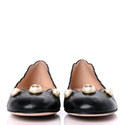 Gucci Malaga Kid Interlocking G Pearl Scalloped Flats 36 Black 2 of 10