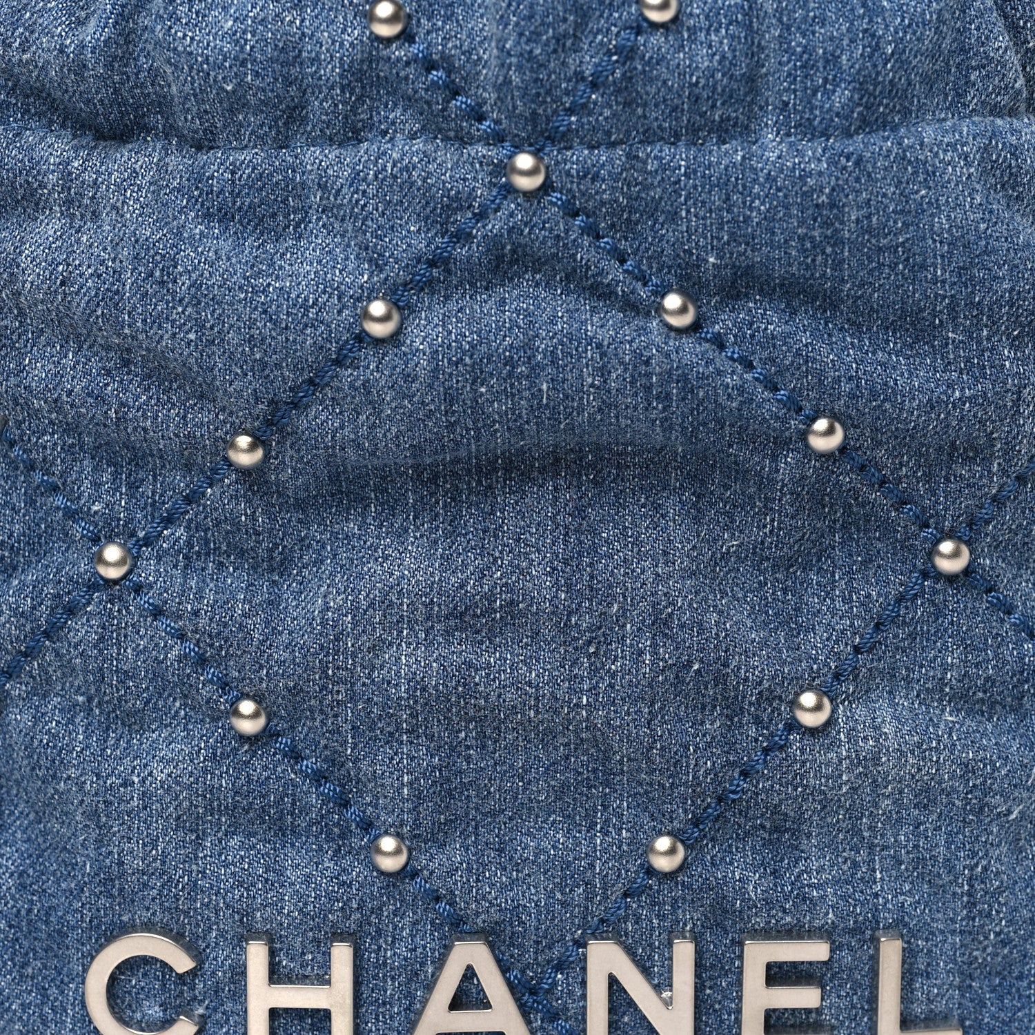 Chanel Washed Denim Quilted Studded Mini Chanel 22 Blue 8 of 11