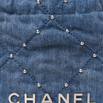 Chanel Washed Denim Quilted Studded Mini Chanel 22 Blue 8 of 11