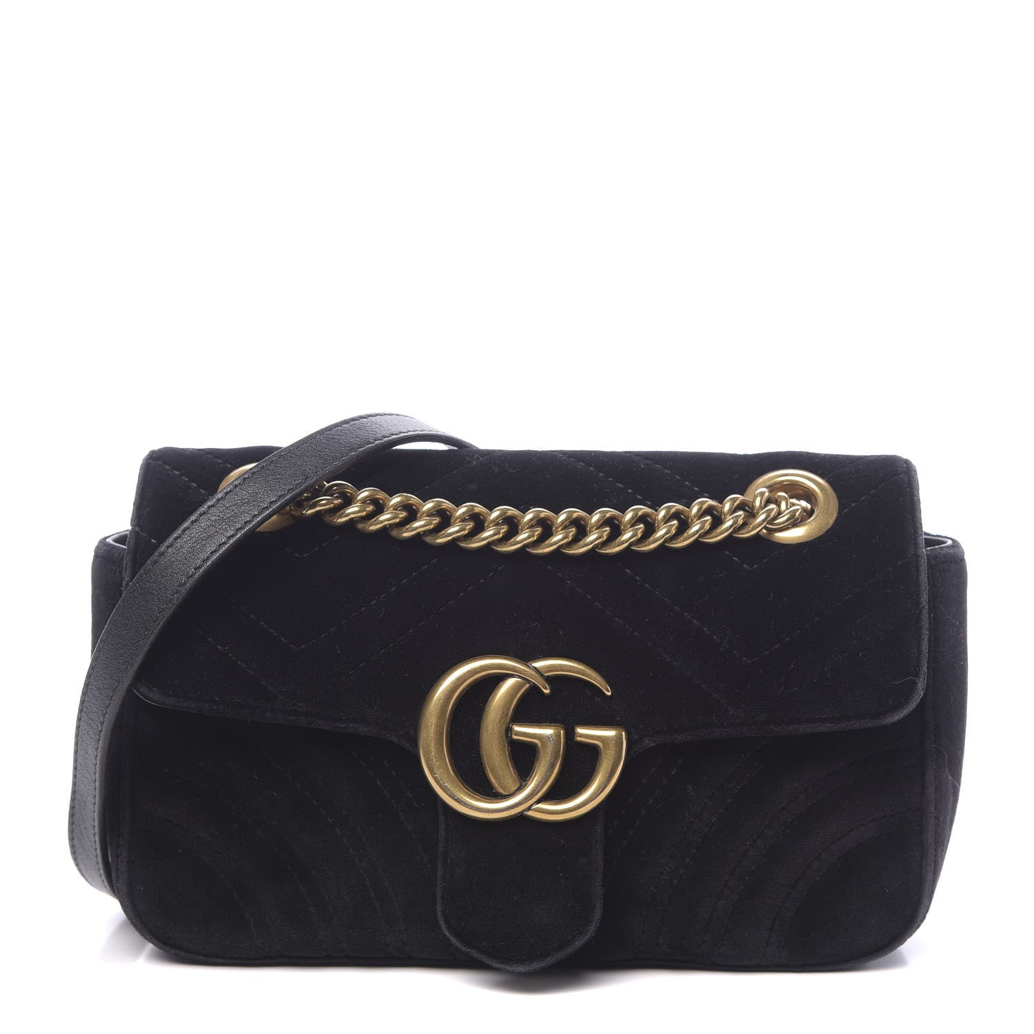 Gucci Velvet Matelasse Mini GG Marmont Shoulder Bag Black 1 of 16