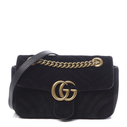 Gucci Velvet Matelasse Mini GG Marmont Shoulder Bag Black 1 of 16