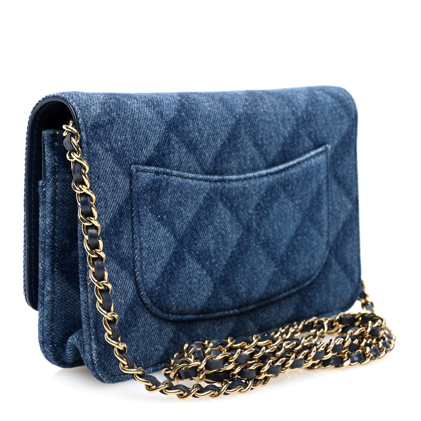 Denim Printed Wallet On Chain WOC Dark Blue