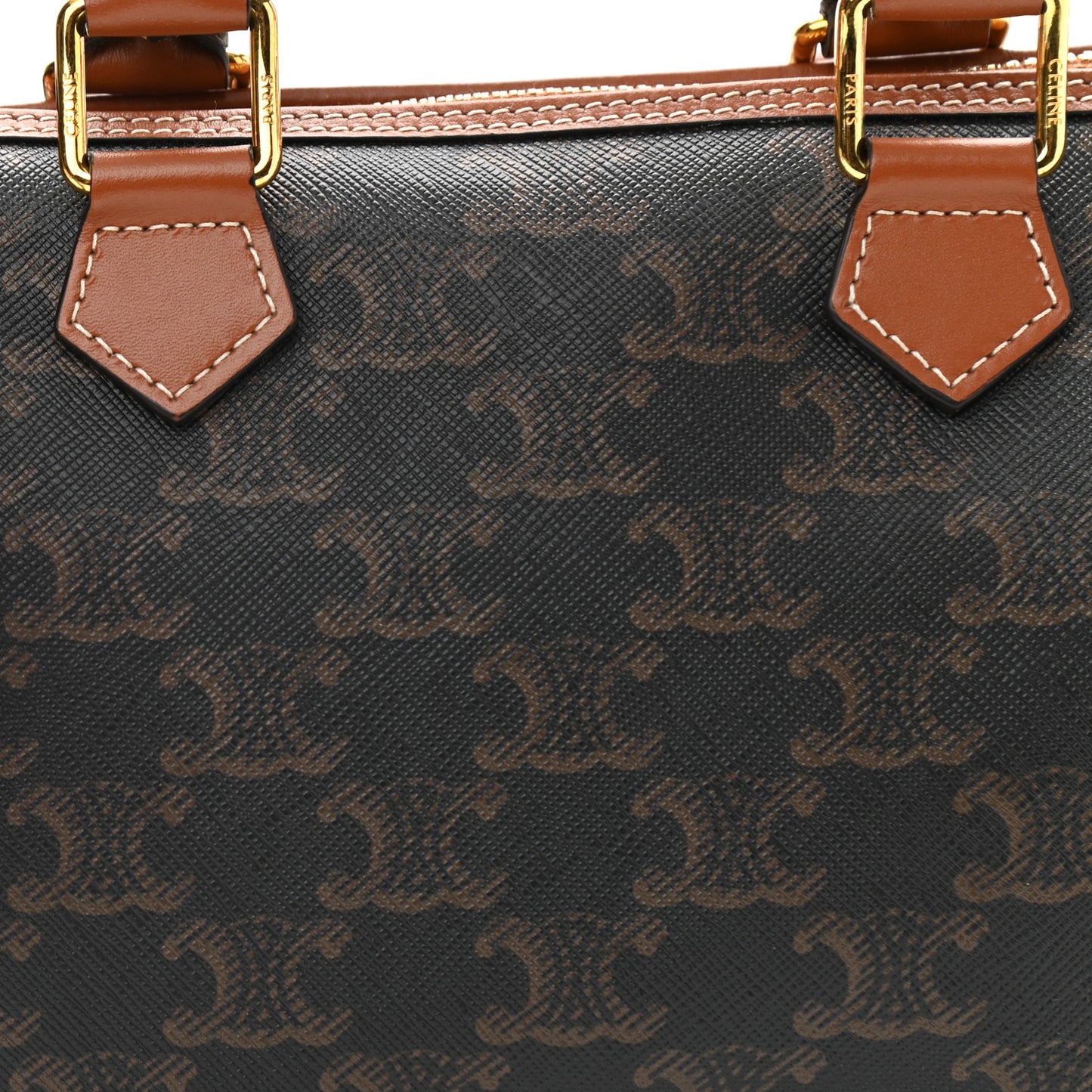 Triomphe Canvas Calfskin Small Boston Bag Tan