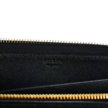 Prada Saffiano Triangle Large Zip Around Travel Wallet Nero Black 6 of 8