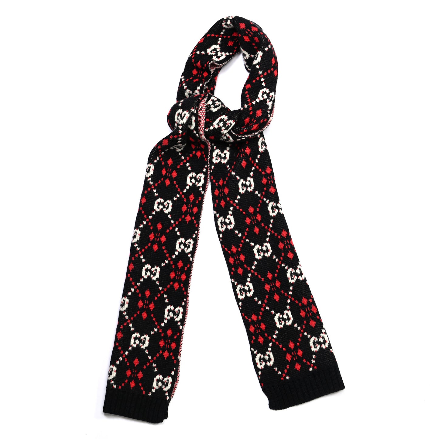 Wool GG Monogram Scarf Red Black Blue