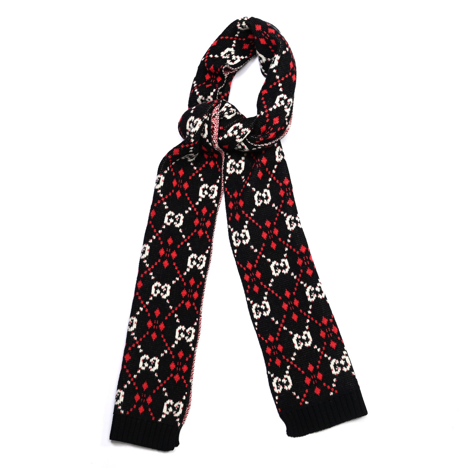 Gucci Wool GG Monogram Scarf Red Black Blue 1 of 4