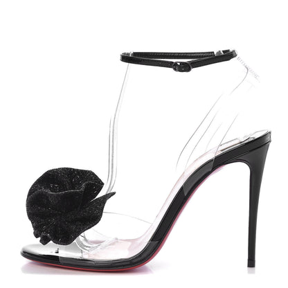 Christian Louboutin Metallic Calfskin Glitter Tonic PVC Fossiliza 100 Sandals 37.5 Black 1 of 9