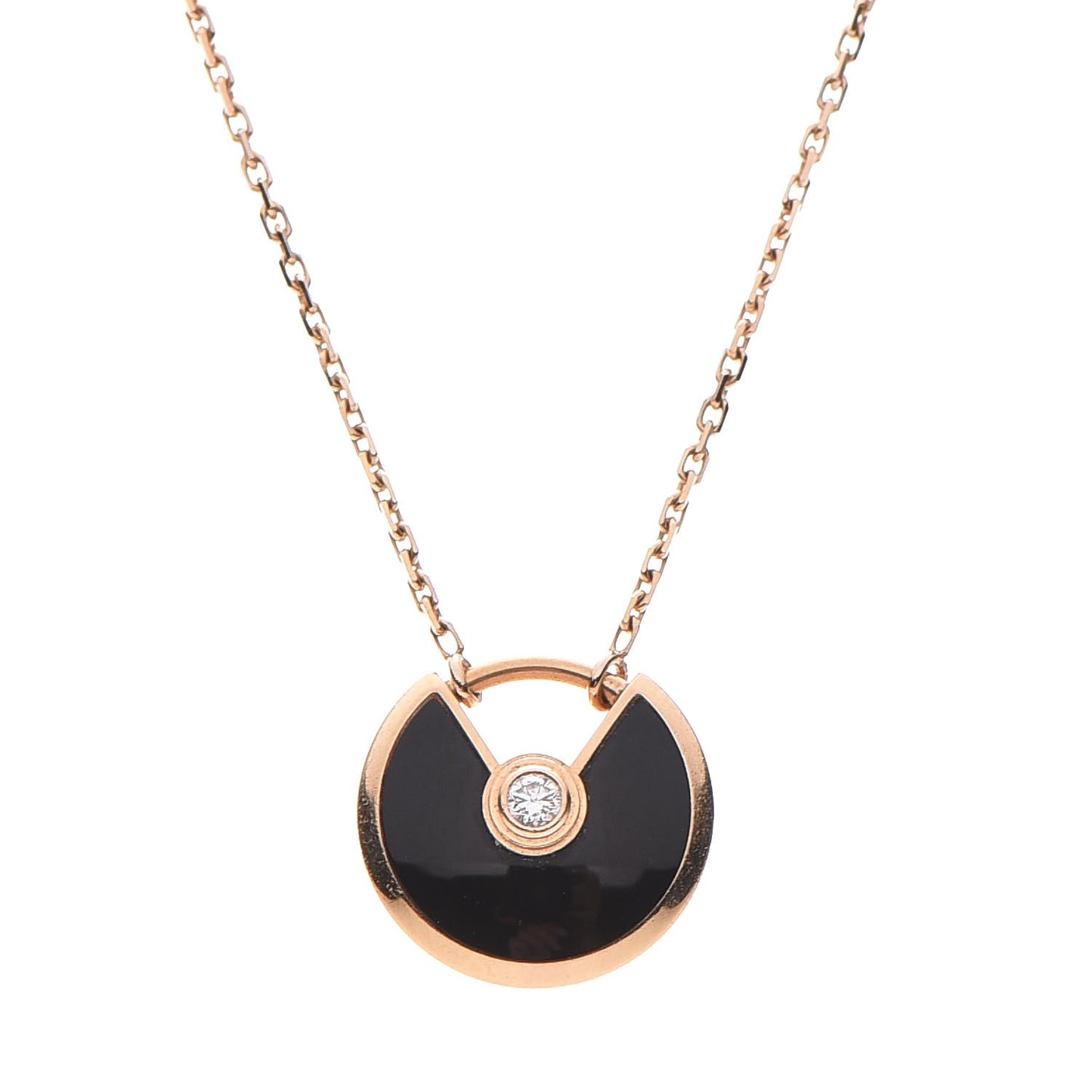 18K Pink Gold Diamond Black Onyx XS Amulette de Cartier Pendant Necklace