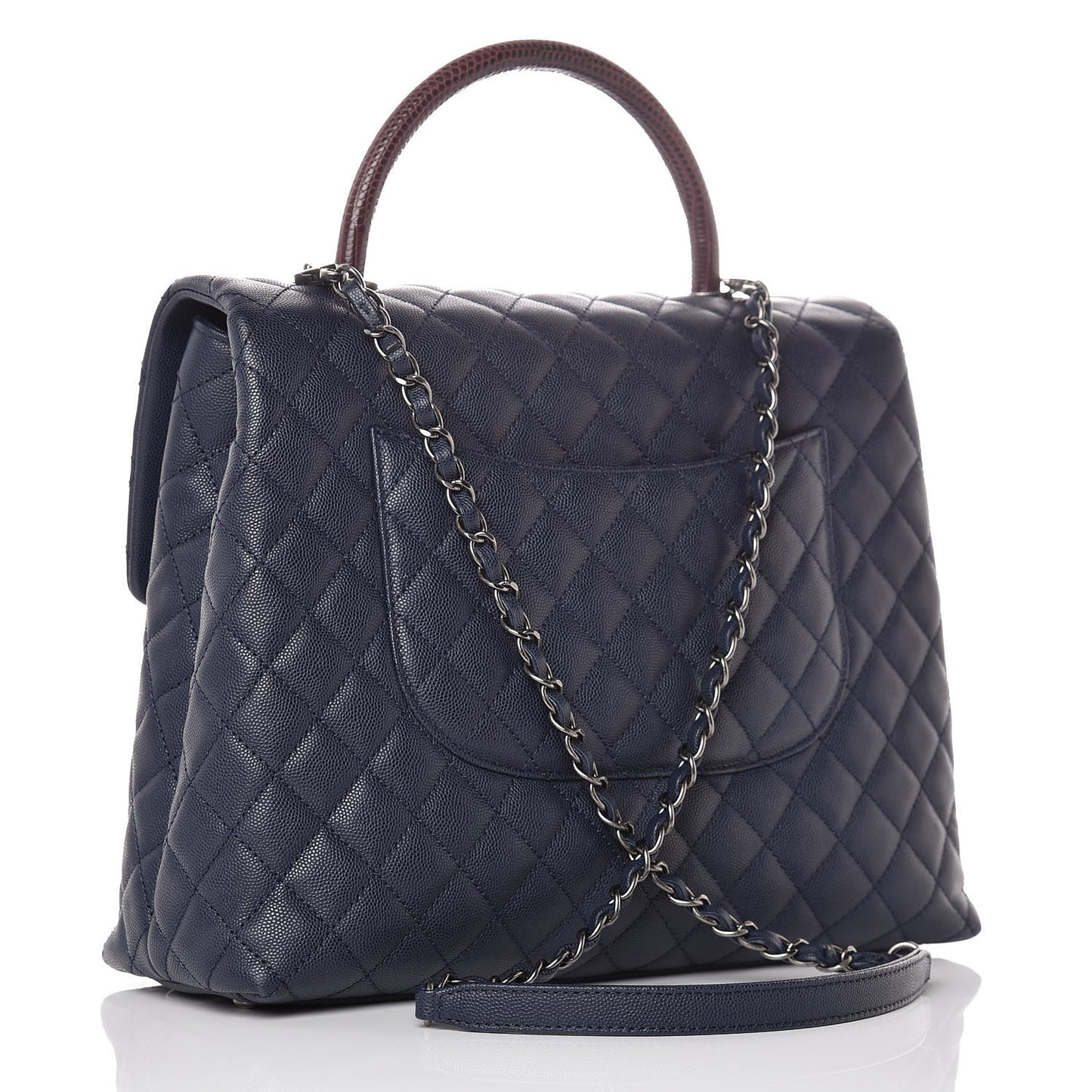Caviar Lizard Quilted Large Coco Handle Flap Blue