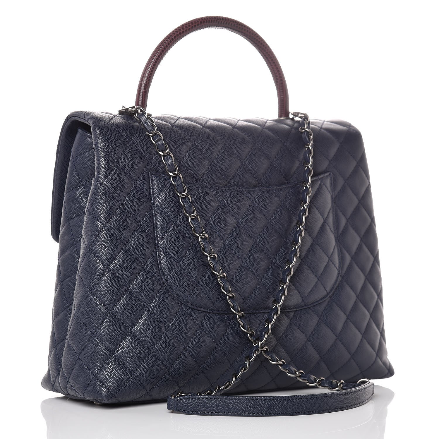 Chanel Caviar Lizard Quilted Large Coco Handle Flap Blue 4 of 10
