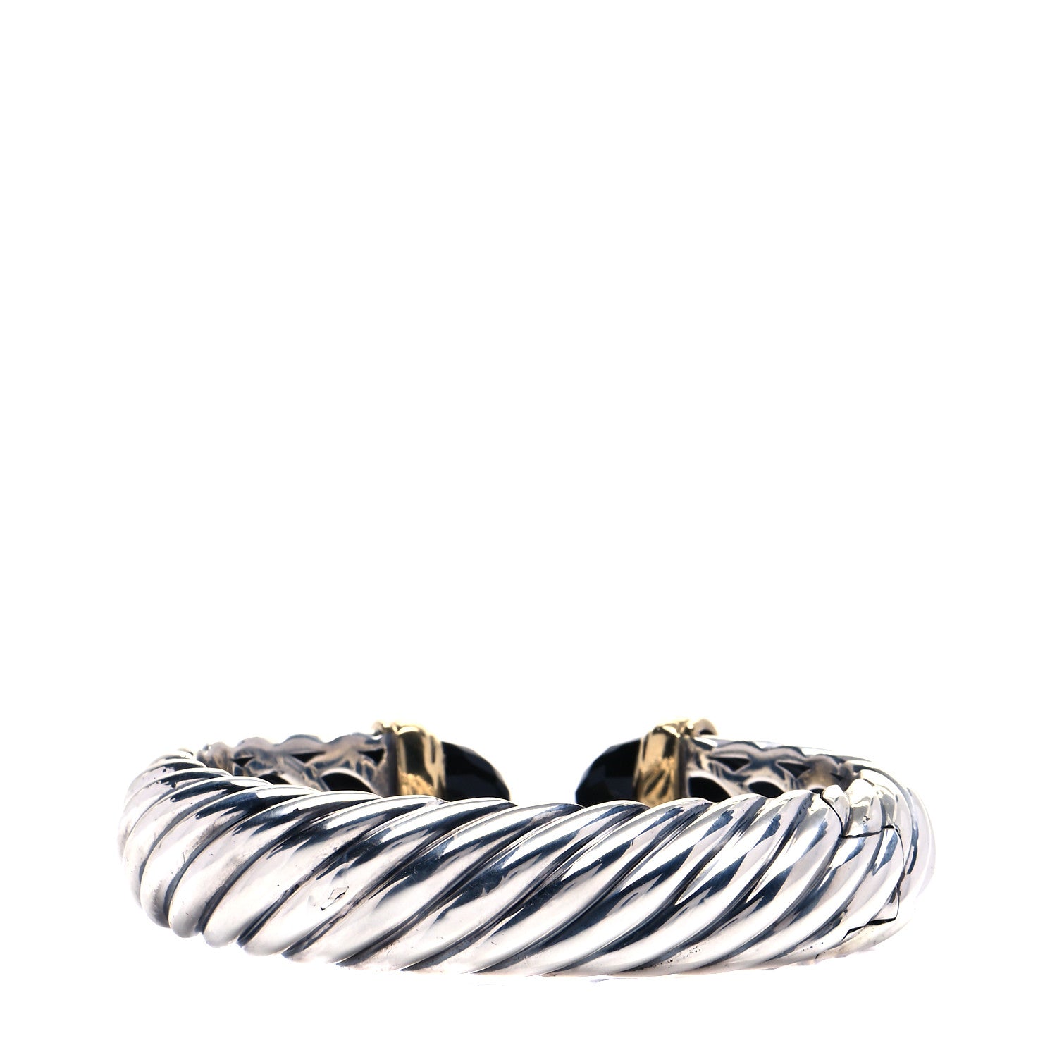 David Yurman Sterling Silver 18K Yellow Gold Black Onyx 15mm Waverly Bracelet 3 of 7