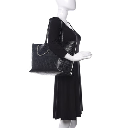 Saint Laurent Calfskin Crocodile Embossed Shopping Tote Black 2 of 10