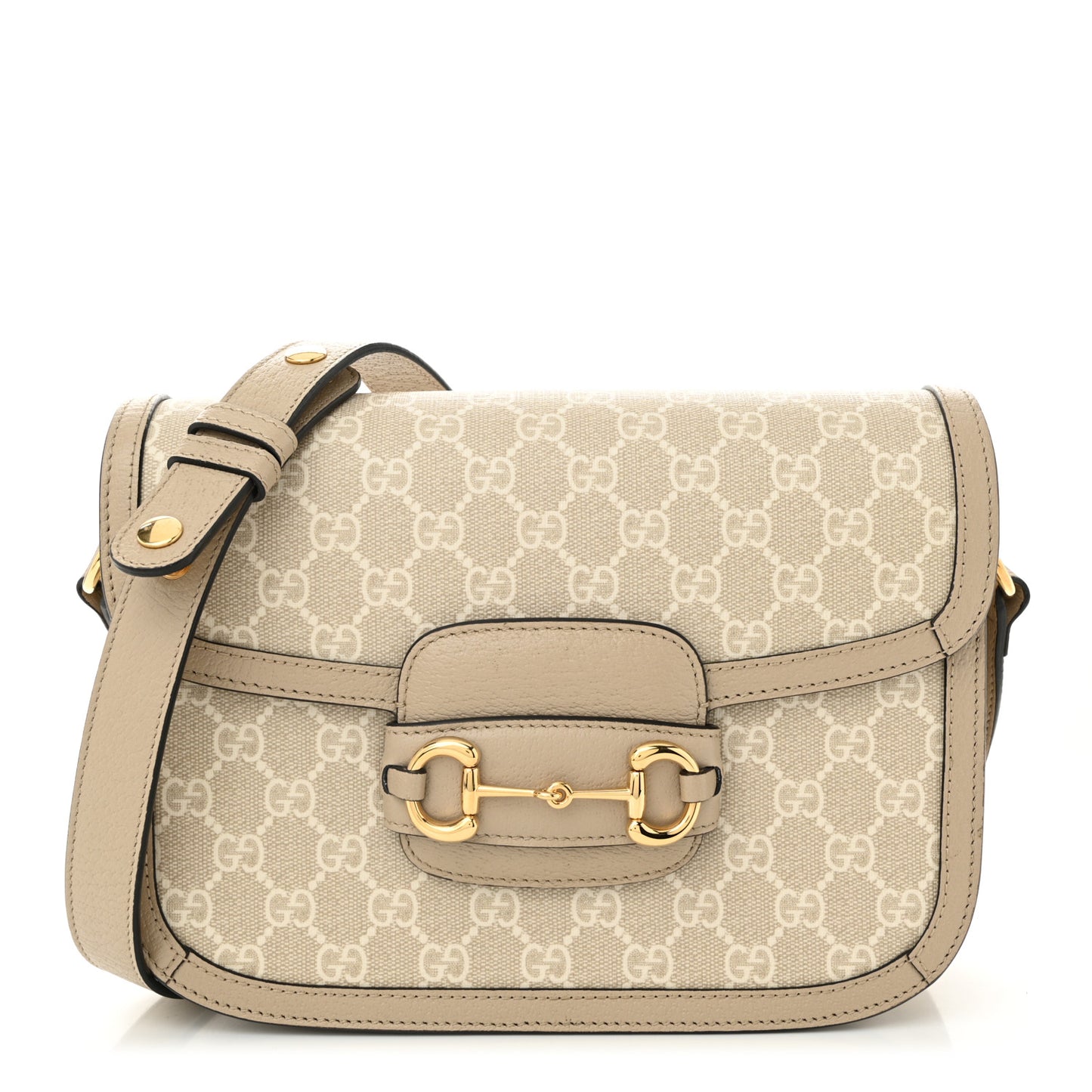 GG Supreme Monogram Textured Dollar Calfskin Horsebit 1955 Shoulder Bag Beige Mystic White Oatmeal