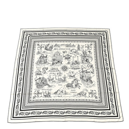 Hermes Cashmere Silk Tatouages Marins Bandana Shawl 140 White Black 1 of 5