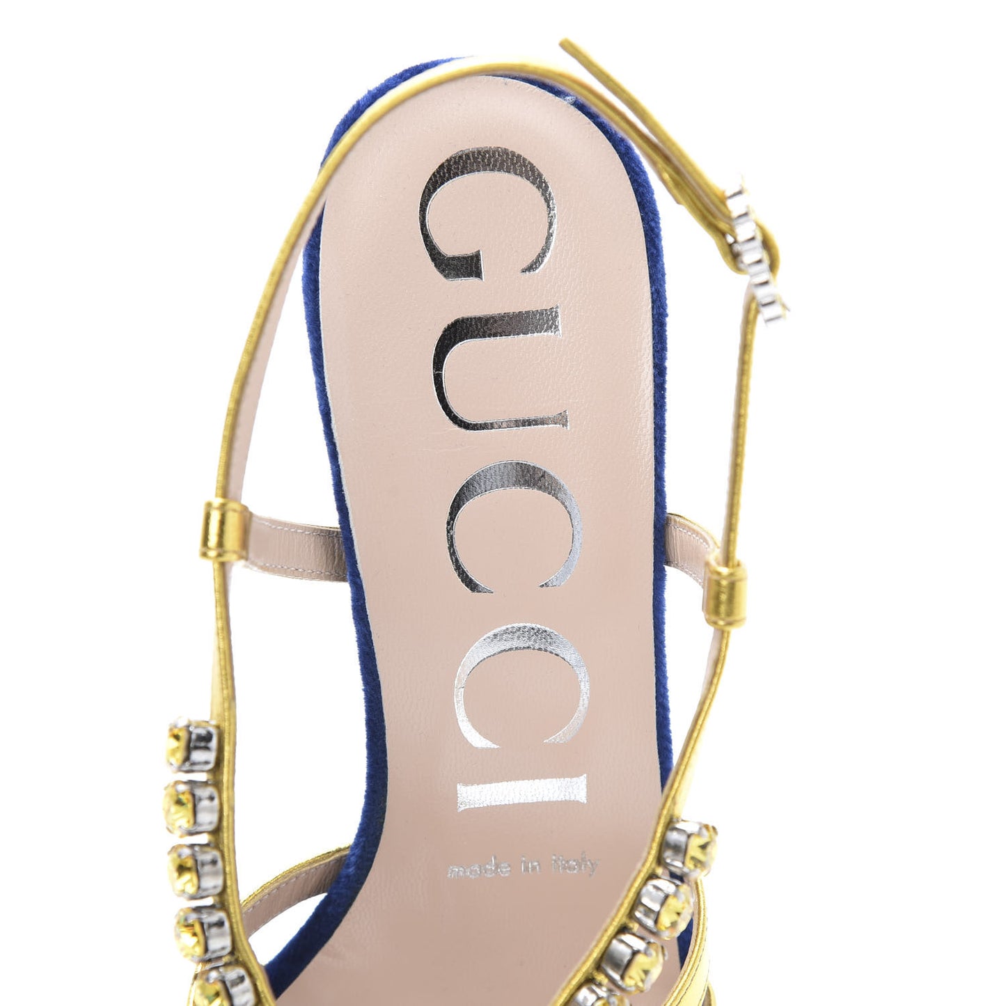 Velvet Nappa Crystal Zephyra Slingback Platform High Heel Sandals 36.5 Blue Gold
