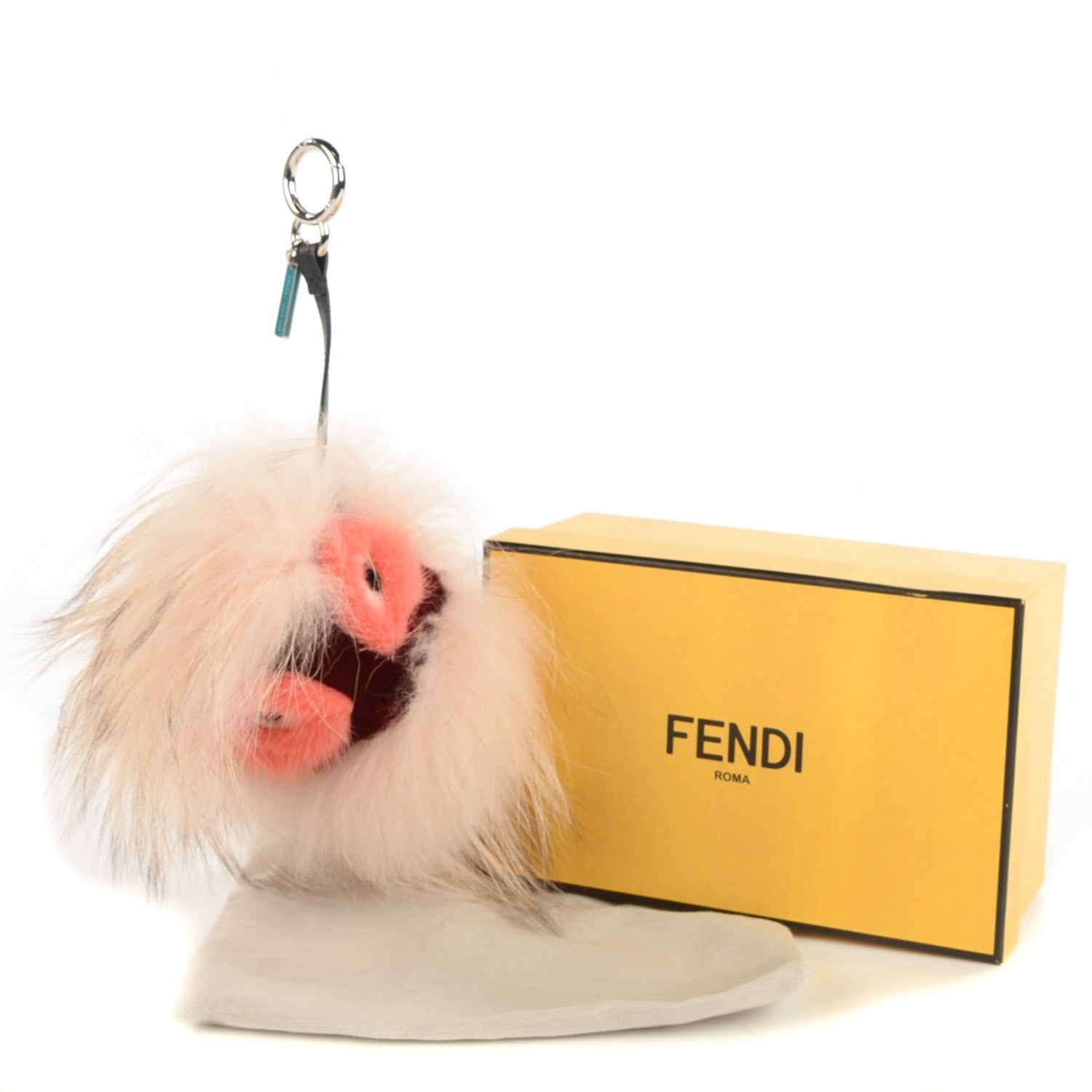 Fendi Fox Mink Rabbit Fur Vitello Flamingo Punchy Monster Bag Bug Charm Flamingo Rosa 3 of 6