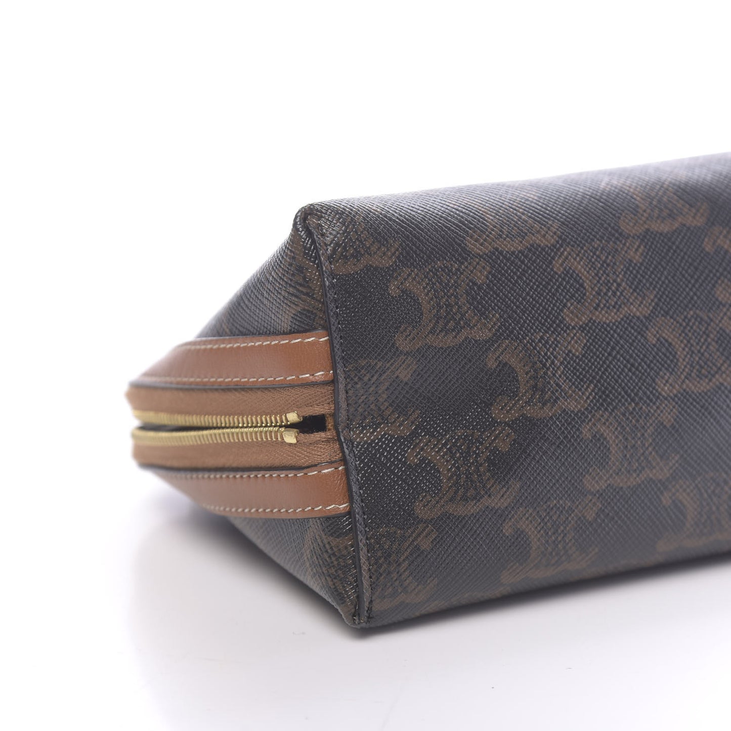 Lambskin Triomphe Canvas Embroidered Logo Clutch With Chain Tan