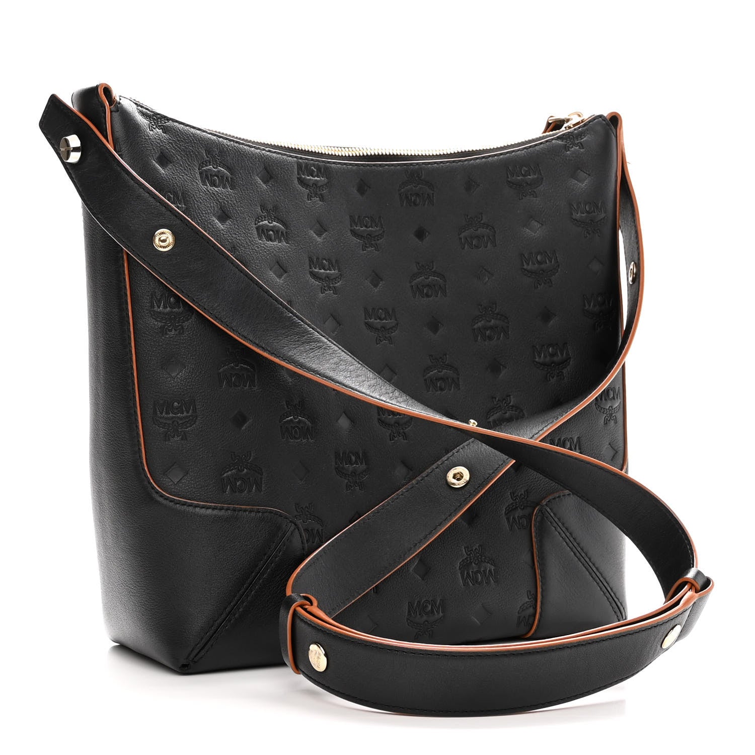 MCM Calfskin Ottomar Monogram Medium Klara Hobo Black 3 of 10