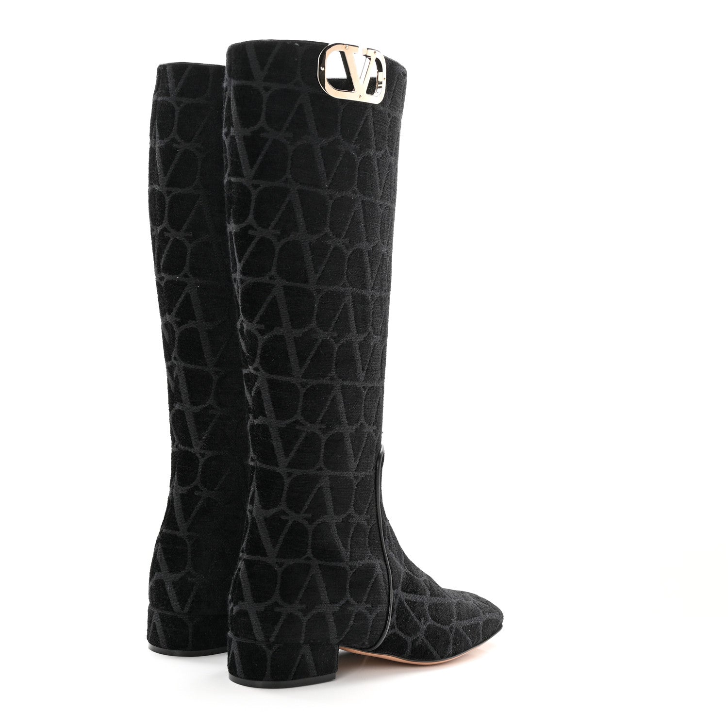 Valentino Garavani Toile Iconographe Calfskin Vlogo Knee High 30mm Boots 36 Black 4 of 11