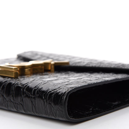 Saint Laurent Calfskin Crocodile Embossed Monogram Cassandra Chain Wallet Black 7 of 10