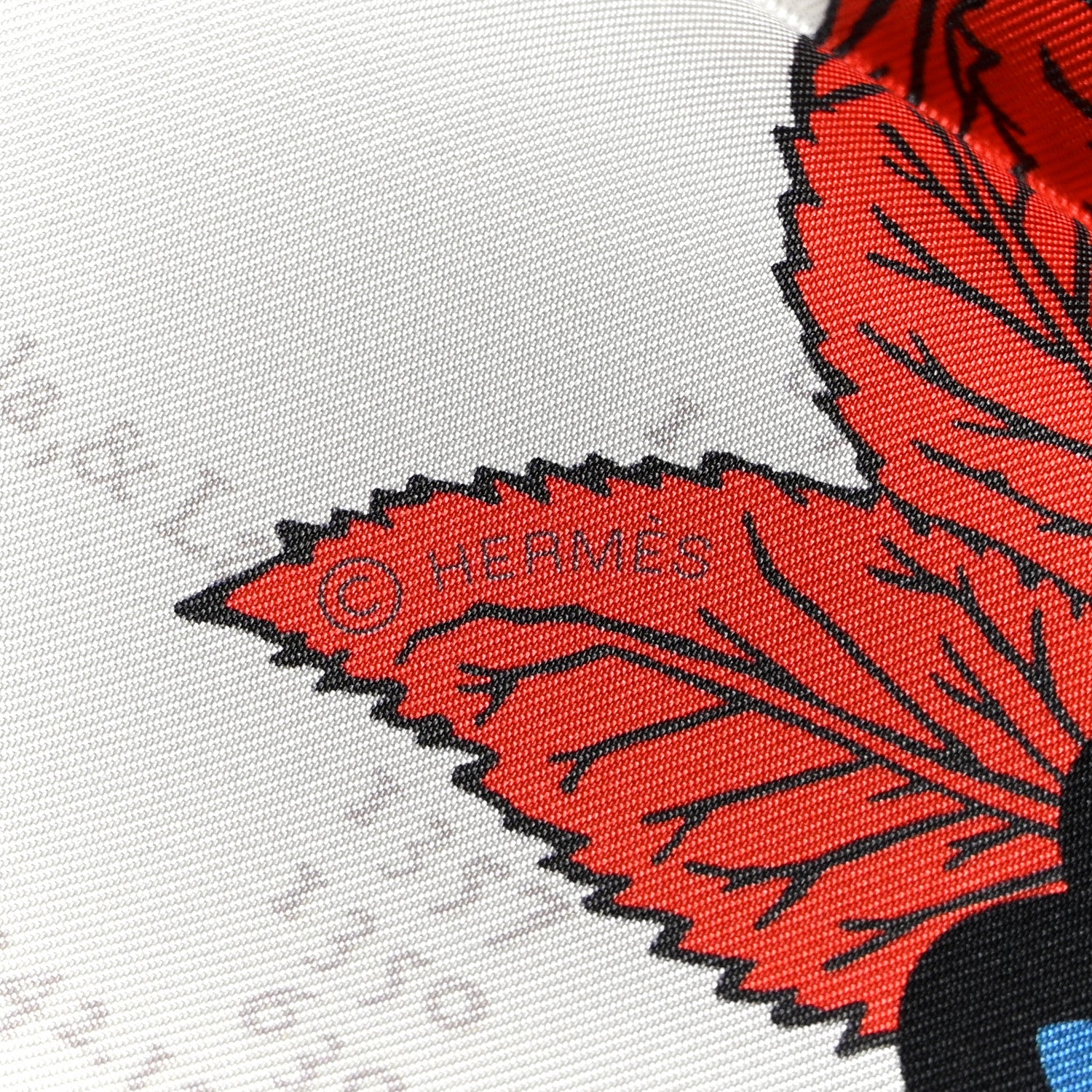 Hermes Silk Botanica Grafica Double Face Scarf 90 Blanc Bleu Rouge 4 of 4