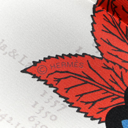 Hermes Silk Botanica Grafica Double Face Scarf 90 Blanc Bleu Rouge 4 of 4