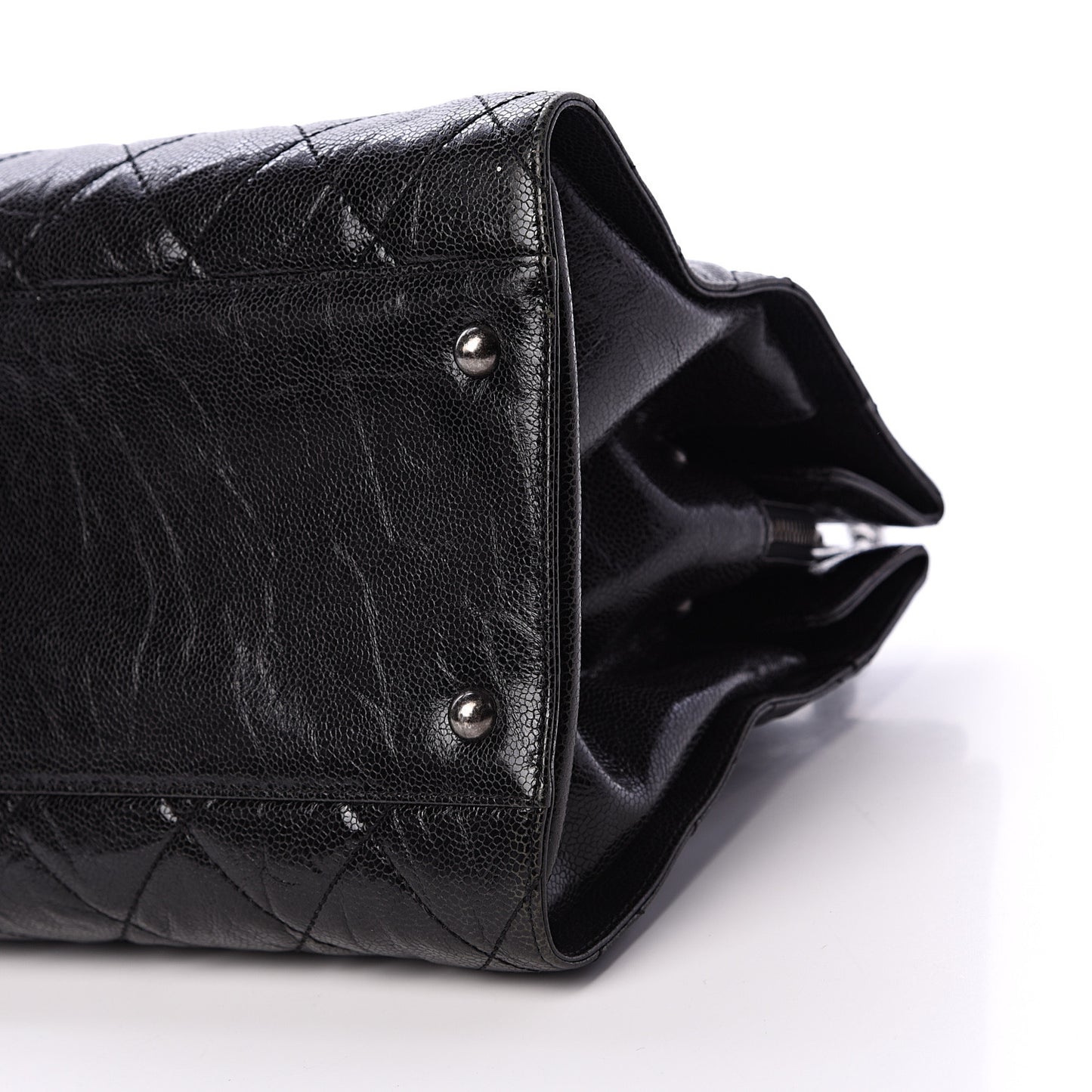 Crumpled Grained Calfskin Quilted CC Crave Tote Black