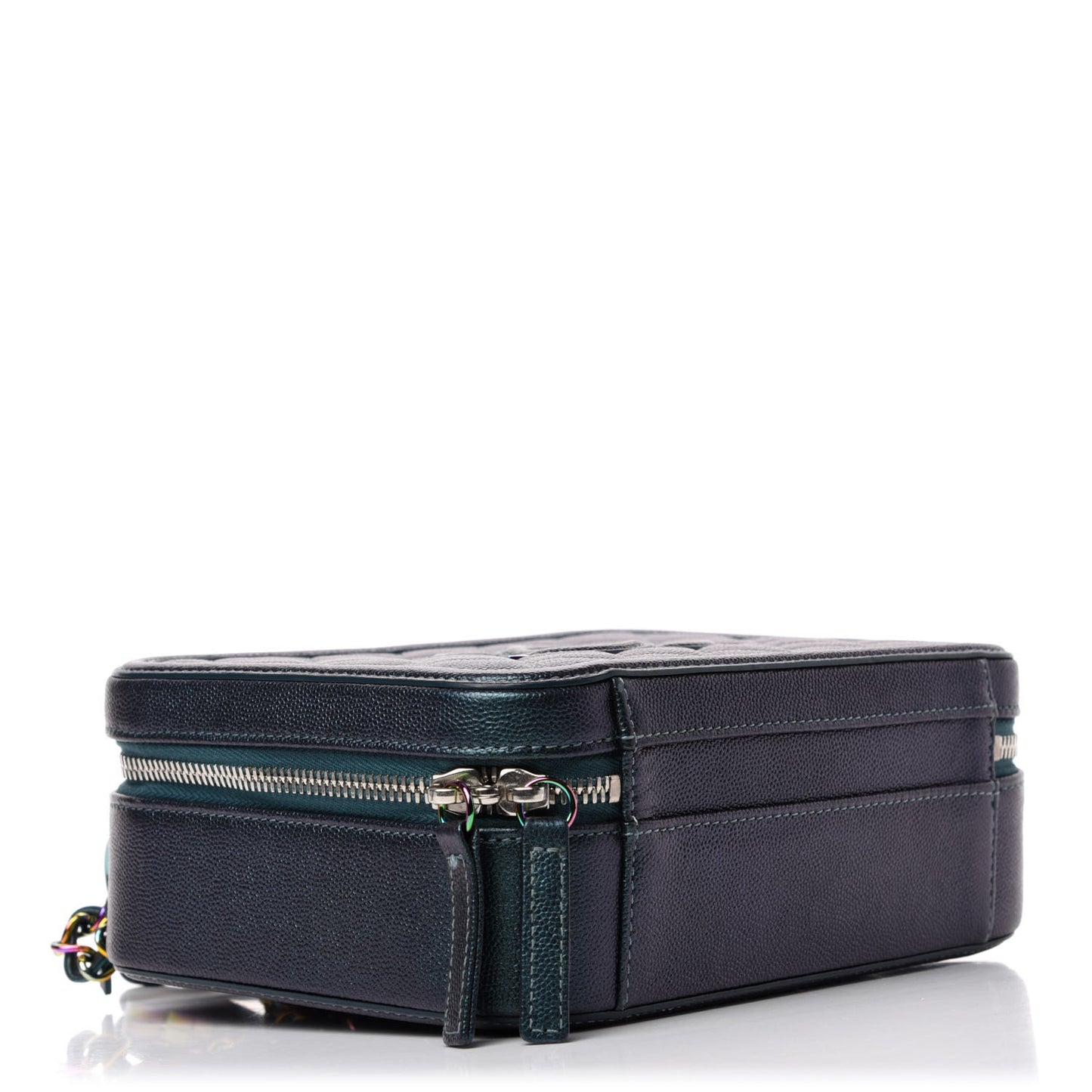 Iridescent Caviar Quilted Medium CC Filigree Vanity Case Dark Turquoise