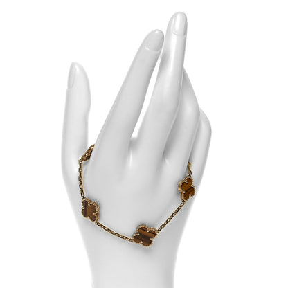 Van Cleef & Arpels 18K Yellow Gold Tiger Eye 5 Motifs Vintage Alhambra Bracelet 2 of 6