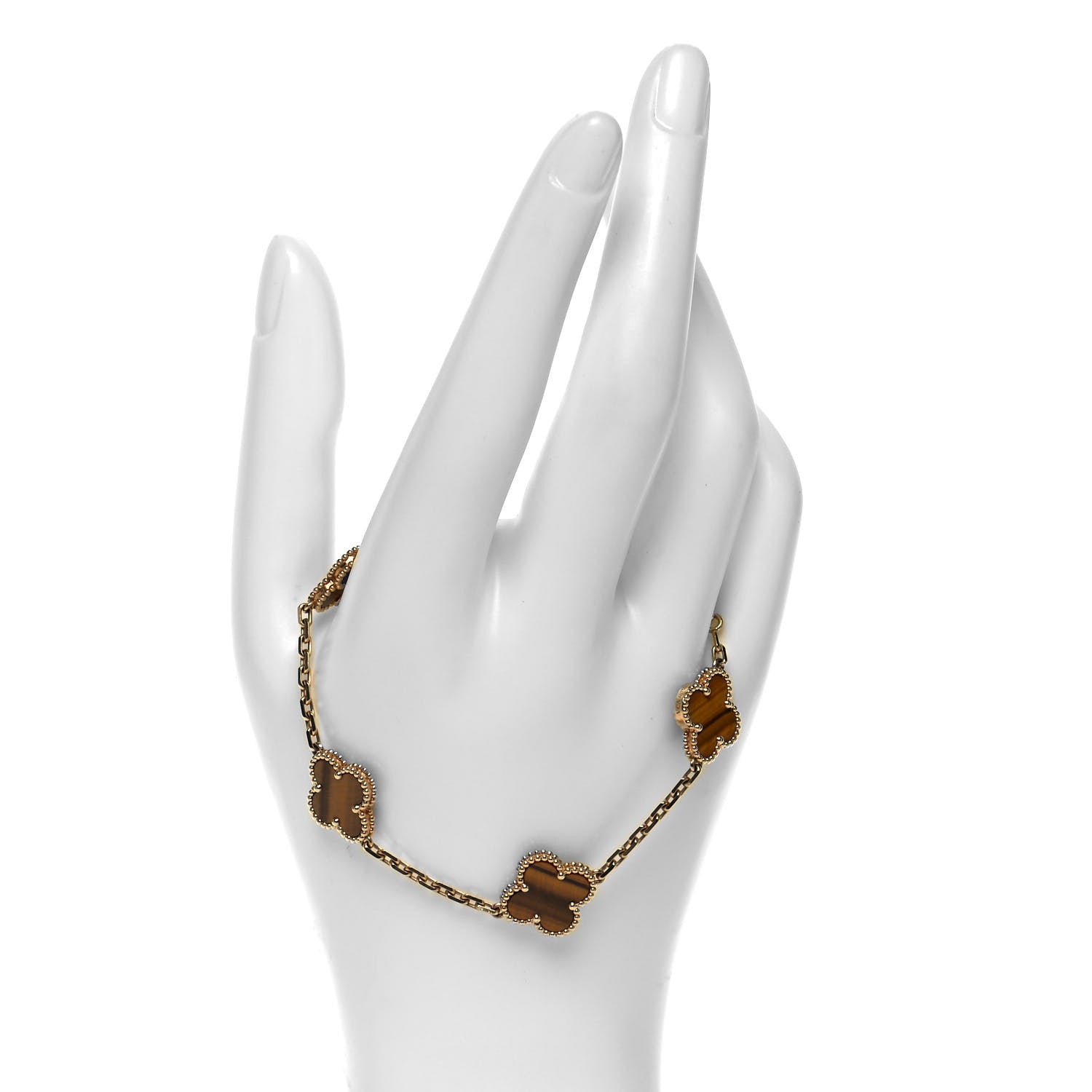 Van Cleef & Arpels 18K Yellow Gold Tiger Eye 5 Motifs Vintage Alhambra Bracelet 2 of 7