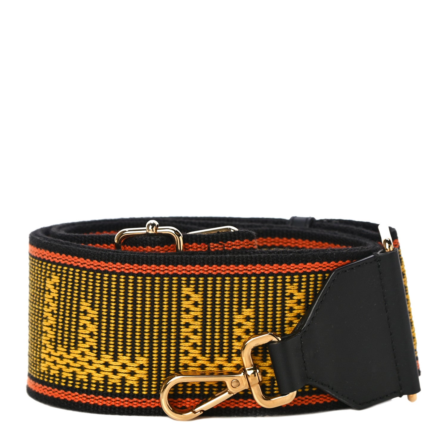Fendi Cannete Ribbon Poly Vitello Century Logo Adjustable Strap You Giallo Black 1 of 7