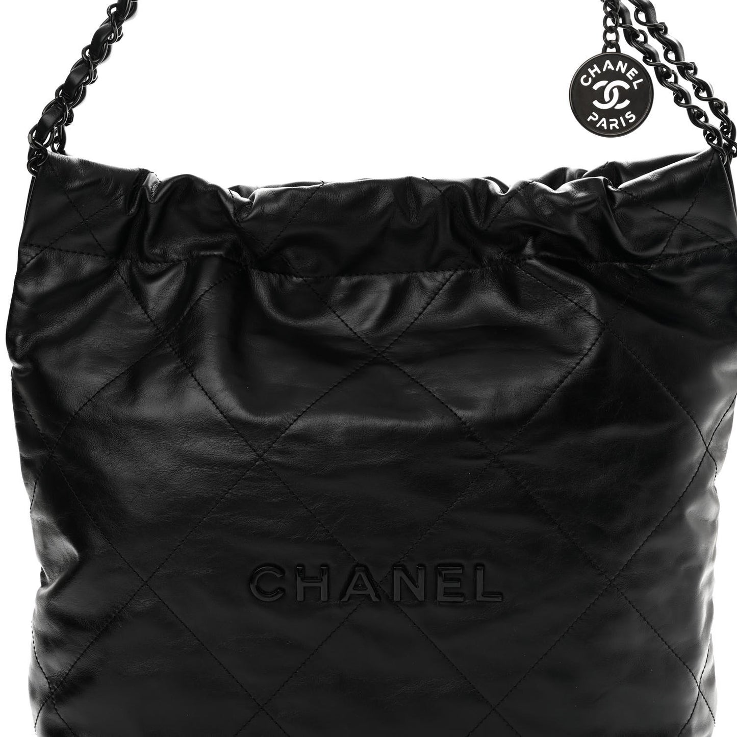 Shiny Calfskin Quilted Small Chanel 22 So Black
