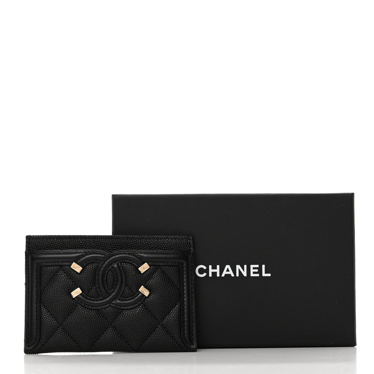 Caviar Quilted Filigree Card Holder Black
