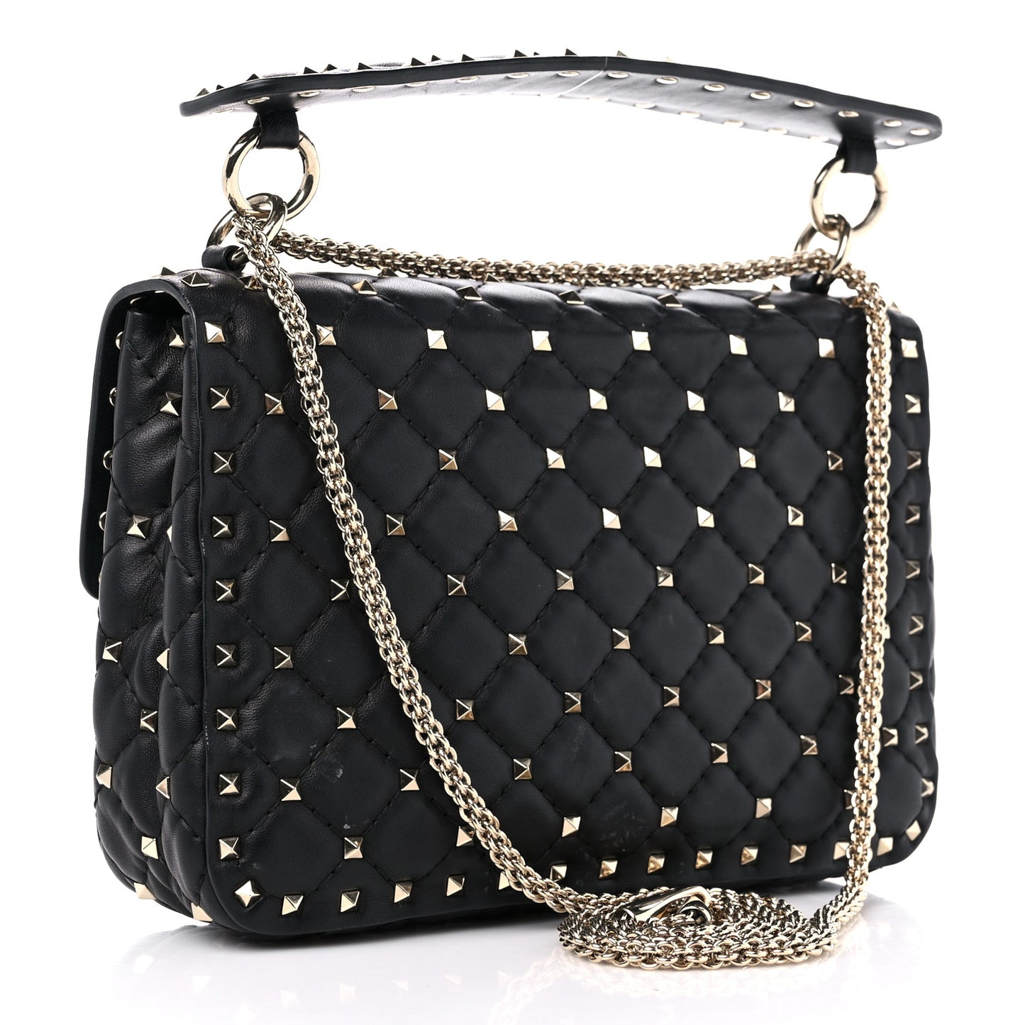 Lambskin VLTN Print Medium Rockstud Spike Shoulder Bag Black