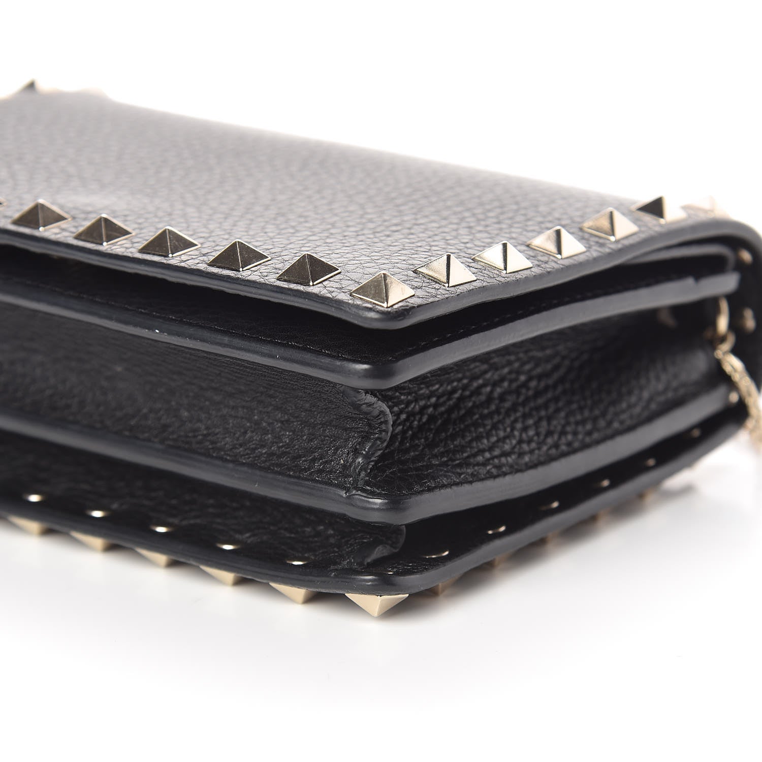 Valentino Garavani Pebbled Calfskin Rockstud Wallet on Chain Black 6 of 10