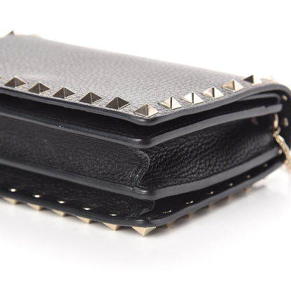 Valentino Garavani Pebbled Calfskin Rockstud Wallet on Chain Black 6 of 10