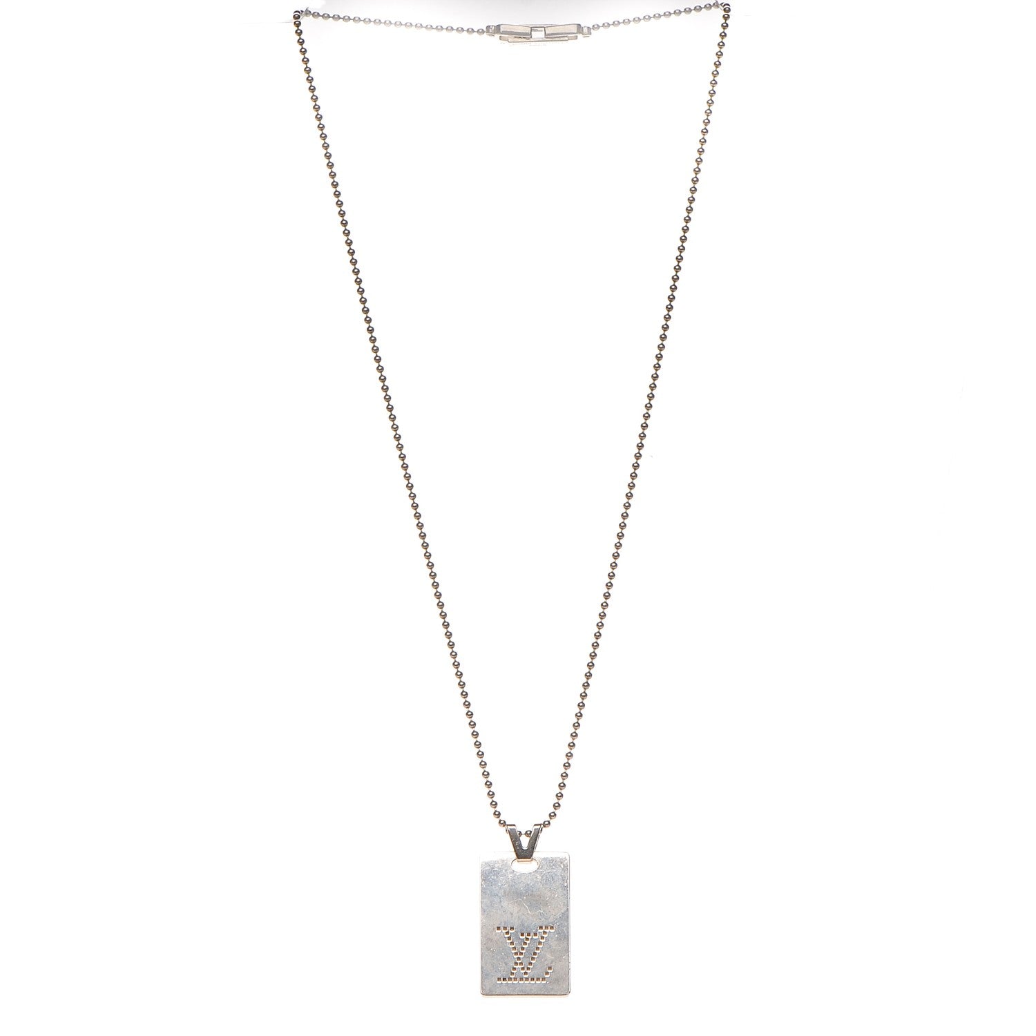 Louis Vuitton Sterling Silver LV Dog Tag Necklace 5 of 9