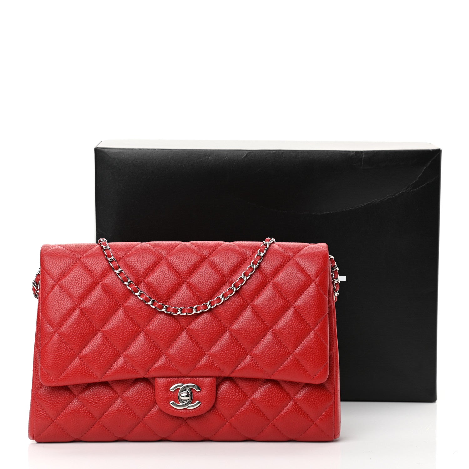 Chanel Caviar Quilted Clutch With Chain Flap Red 12 of 12