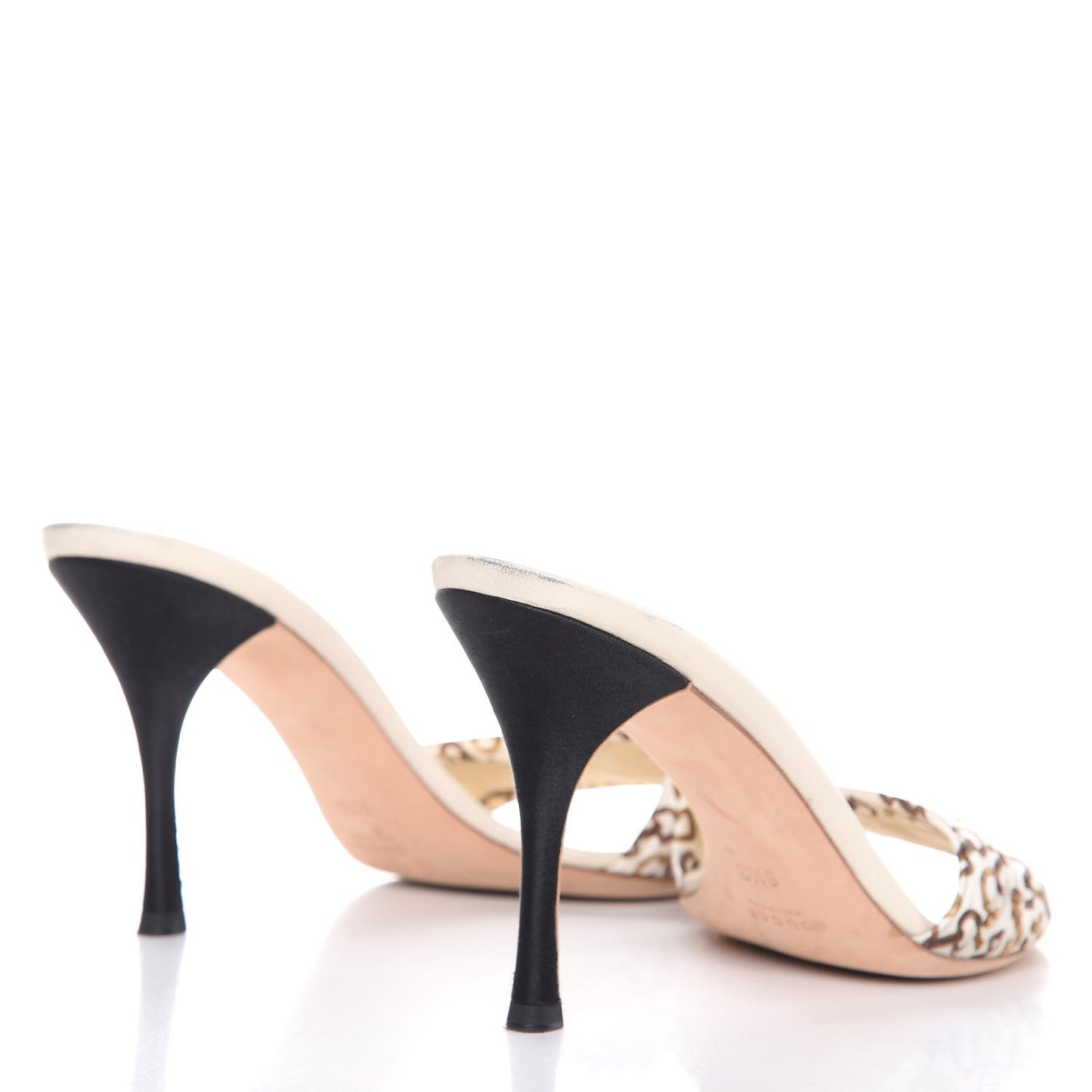 Satin Horsebit Print High Heel Slides 9.5 Brown