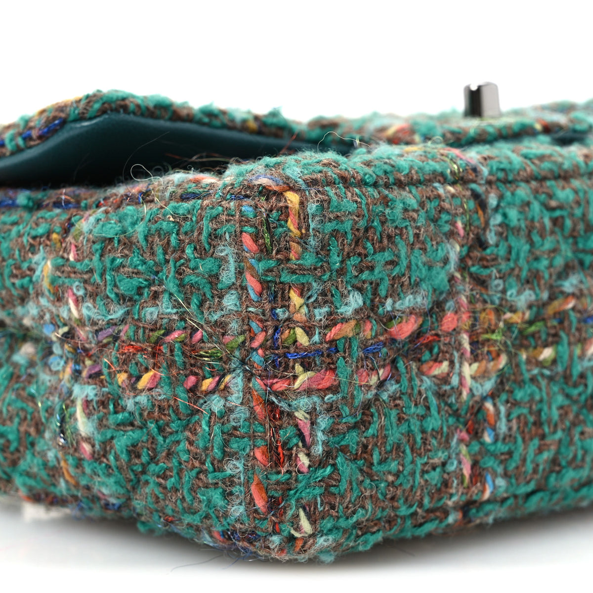 Tweed Quilted Mini Rectangular Flap Green