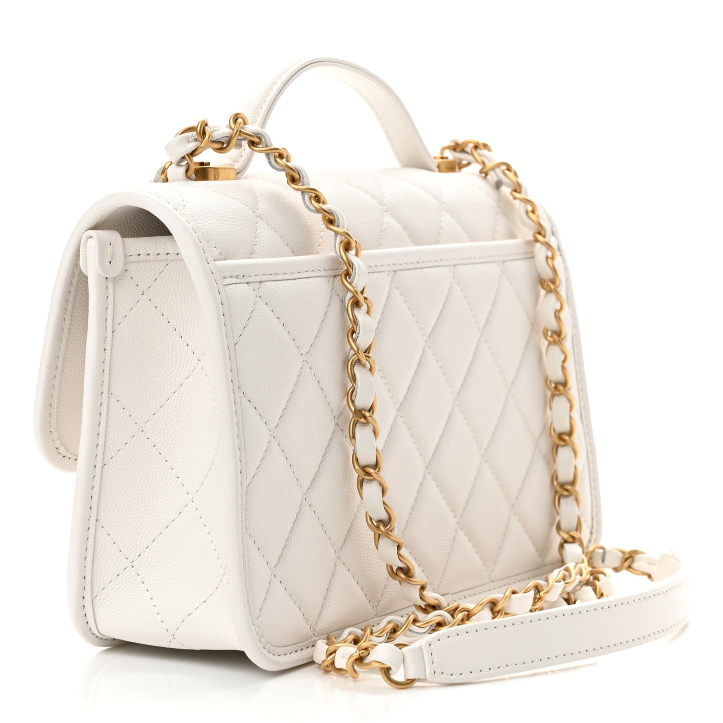 Caviar Quilted School Memory Small Top Handle Flap White