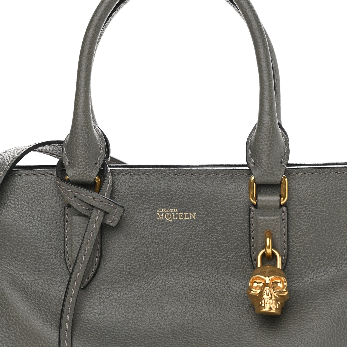 Pebbled Calfskin Small Skull Padlock Zip Around Tote Grey